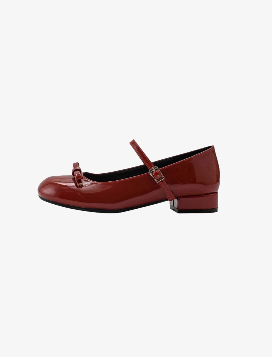 cherry red dollette aesthetic mary jane with low heel and romantic bow detail