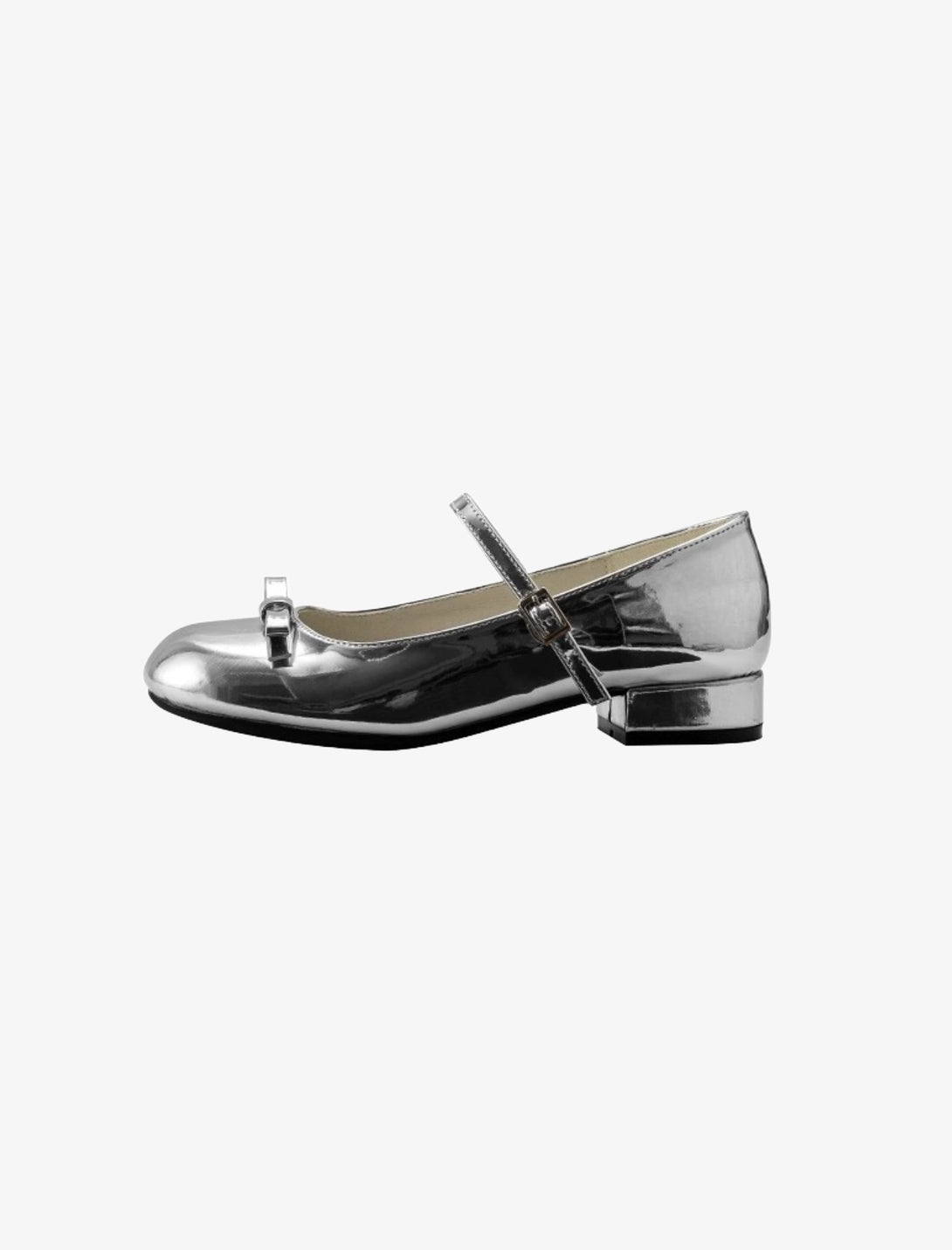silver dollette mary janes shown, showcasing glossy finish for feminine fashion