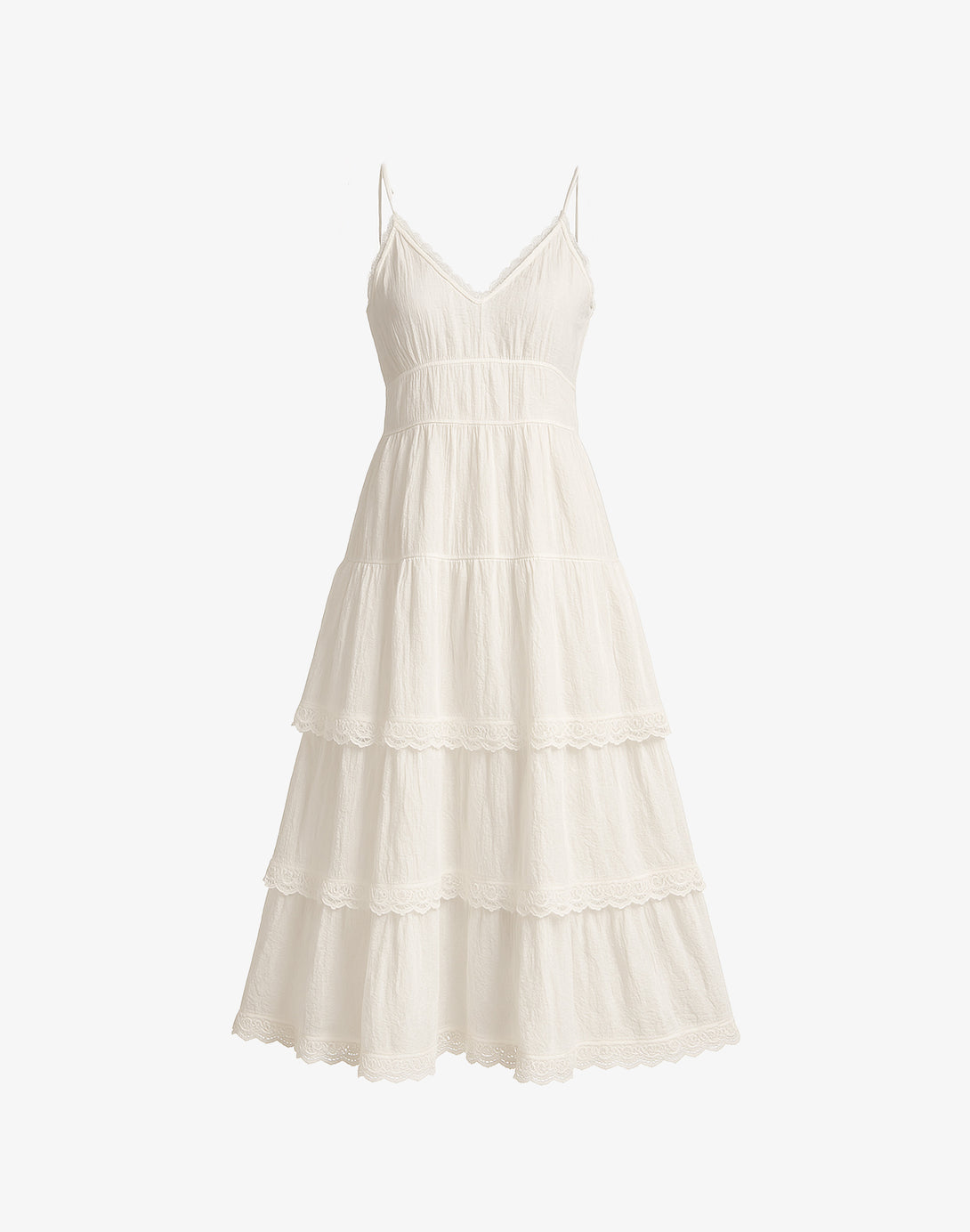 Fresh and feminine white tiered ruffle dress, designed for coquette style and spring fashion, ideal for a light and casual look.