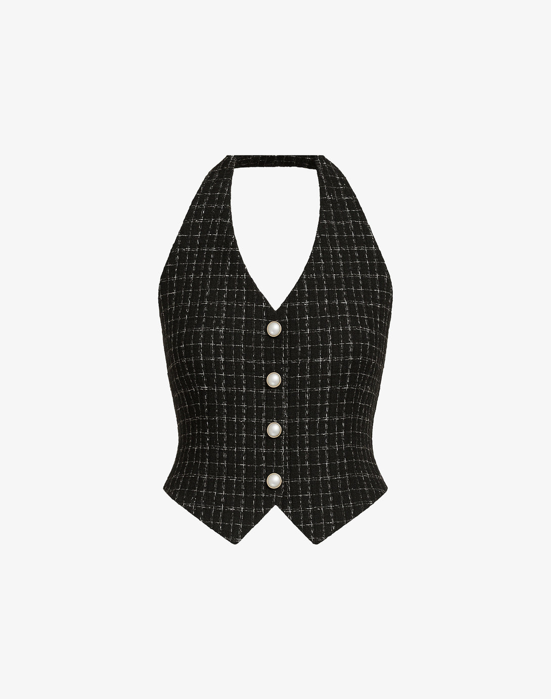 Formal cute korean style tweed halter vest in black color