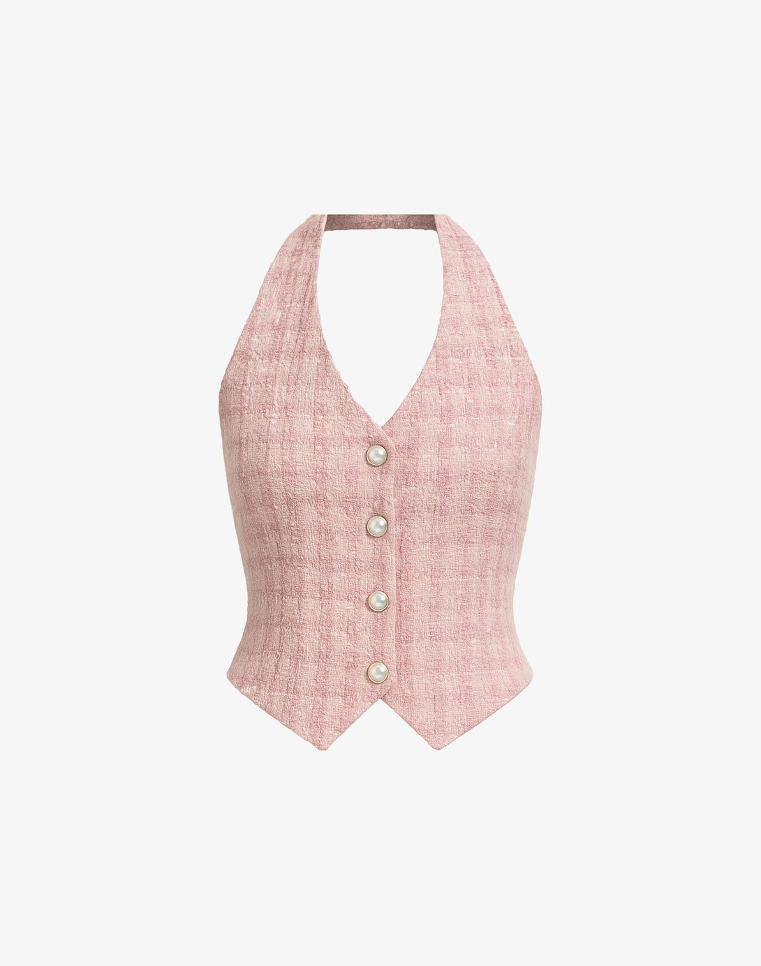 Pink Tweed Halter Neck Vest