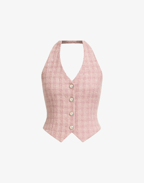 Pink Tweed Halter Neck Vest